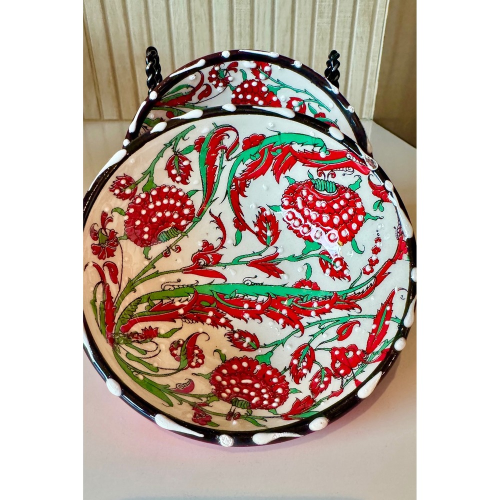 Nakkas Ceramic Bowls Set of 2 Handpainted in Turkey Red Floral Turkish Pottery